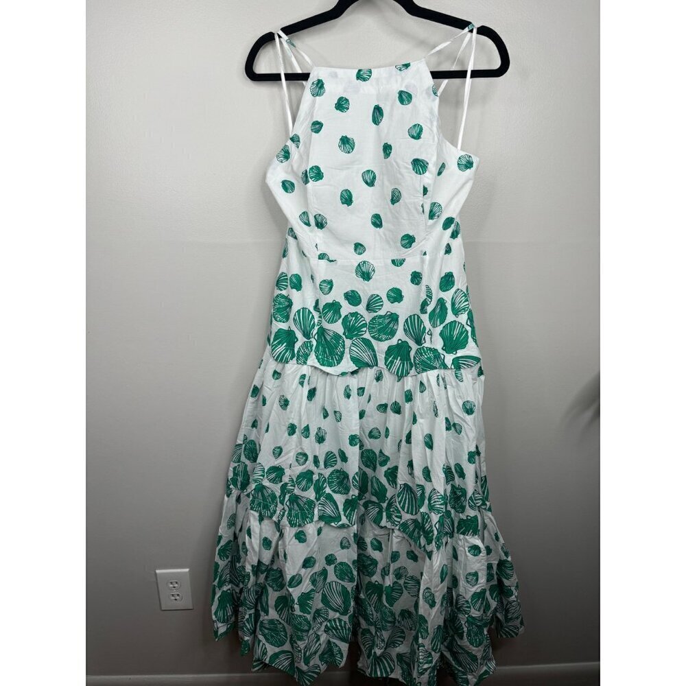 NWT Anthropologie Maeve Halter Tiered Lined Maxi Dress Green Seashells Size S - Picture 4 of 5